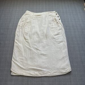 Vintage Linen Blend Skirt size 12 Country‎ Shop High Waist Side Button USA made